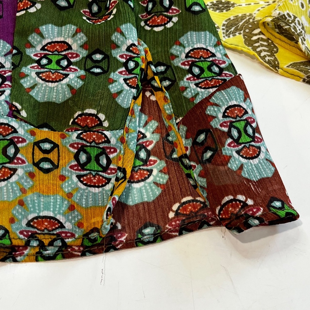 Zara Multicolor Boho Patchwork Blouse NWT size XL  with bow & beaded detail - Picture 11 of 16